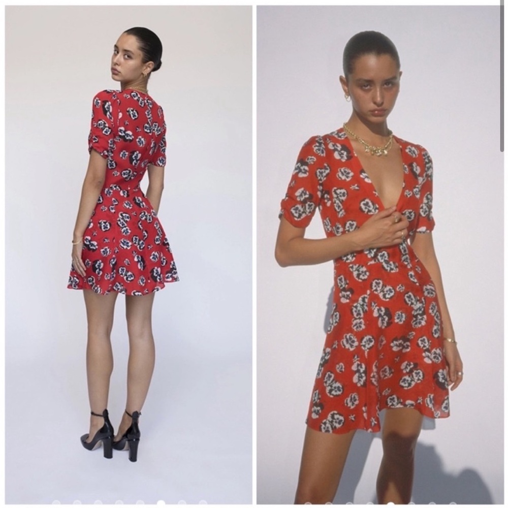 Realisation Par Ozzie Red Blue Floral Dress Silk Small